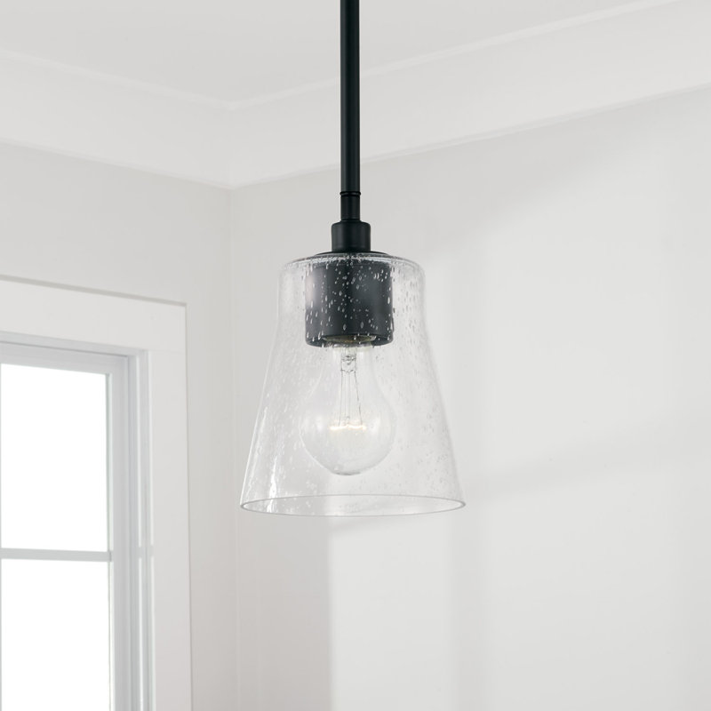 Matte Black Mini Pendant with Clear Seeded Glass Shade