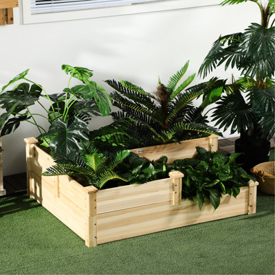 Jardinière en bois à 3 niveaux, lit surélevé pour les légumes et les fleurs, 42,5 po x 35,79 po x 14,3 po, plantes d'extérieur à aspect de marche avec profondeur de marches, plantation polyvalente