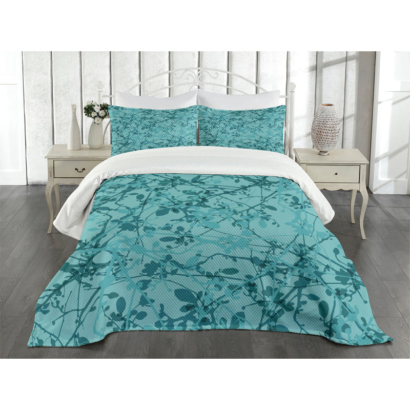 Teal Blue Quilted King Bedspread Set with Pillow Shams