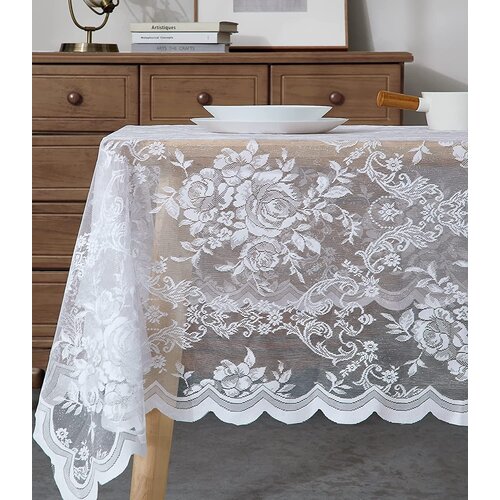 August Grove® Peryman Rectangle Floral Wedding Lace Tablecloth ...