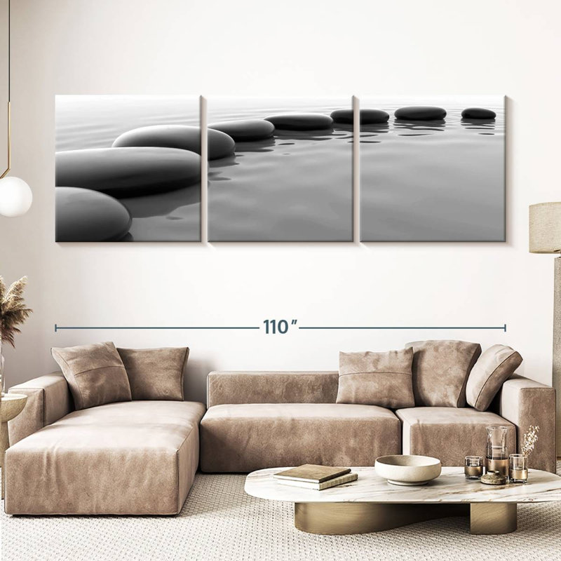 " Minimalist Stones " 3 Piece Art Set, 36" H x 110" W x 1.25" D