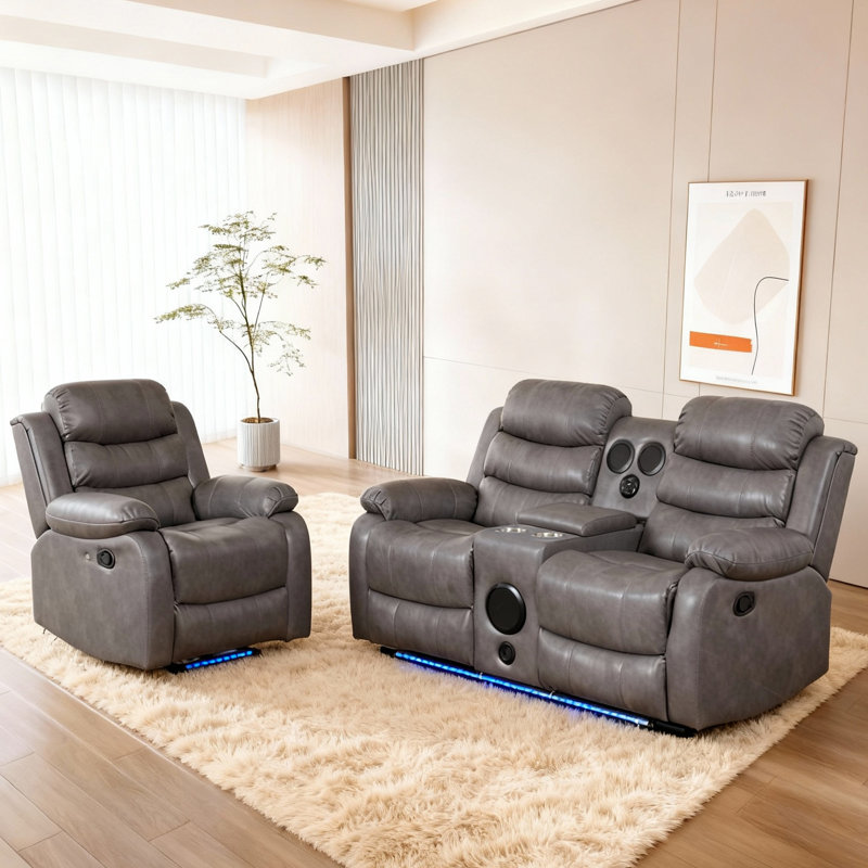 Ensemble de canapé manuel inclinable et fonctionnel: fauteuil simple et causeuse combinés pour la vie de loisirs, Gris