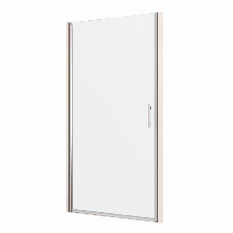 Porte de douche pivotante universelle avec finition - verre trempé de 1/4 po, rainure murale, poignée en acier inoxydable # 304, vérifiée, facile à installer, système confortable, bonne résistance aux fuites, couvercle réglable 28-29 3/8 po