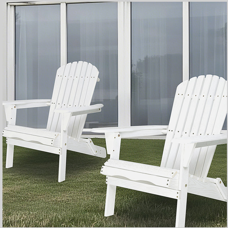 Ensemble de 2 chaises longues en bois de cèdre massif avec grain de bois, Blanc