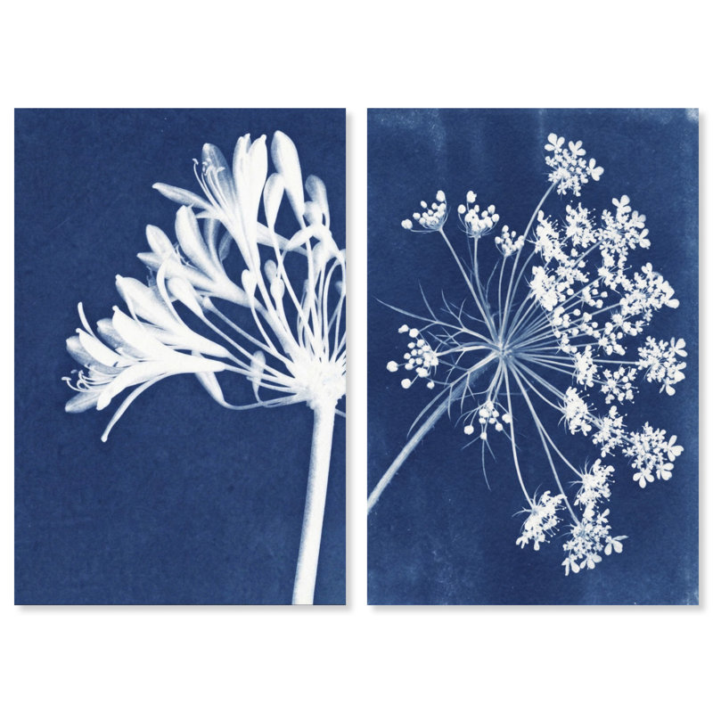 Cyan Flowers Set Set by Oliver Gal, 24"H x 36"W, Gallery Wrapped