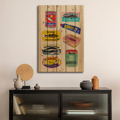 Reproduction d'art mural en bois - poisson en conserve par Studio Mandariini