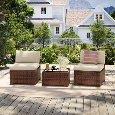 Armless Wicker Outdoor Patio Chair With Cushions Set