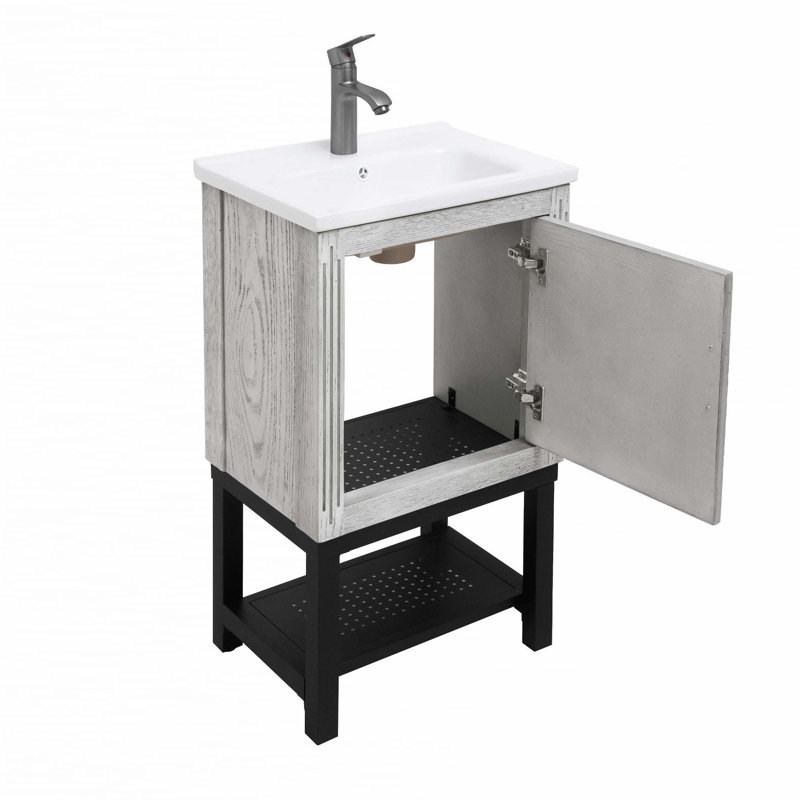 Petit meuble-lavabo de 20 po avec lavabo et robinet d'eau chaude et froide, Blanc