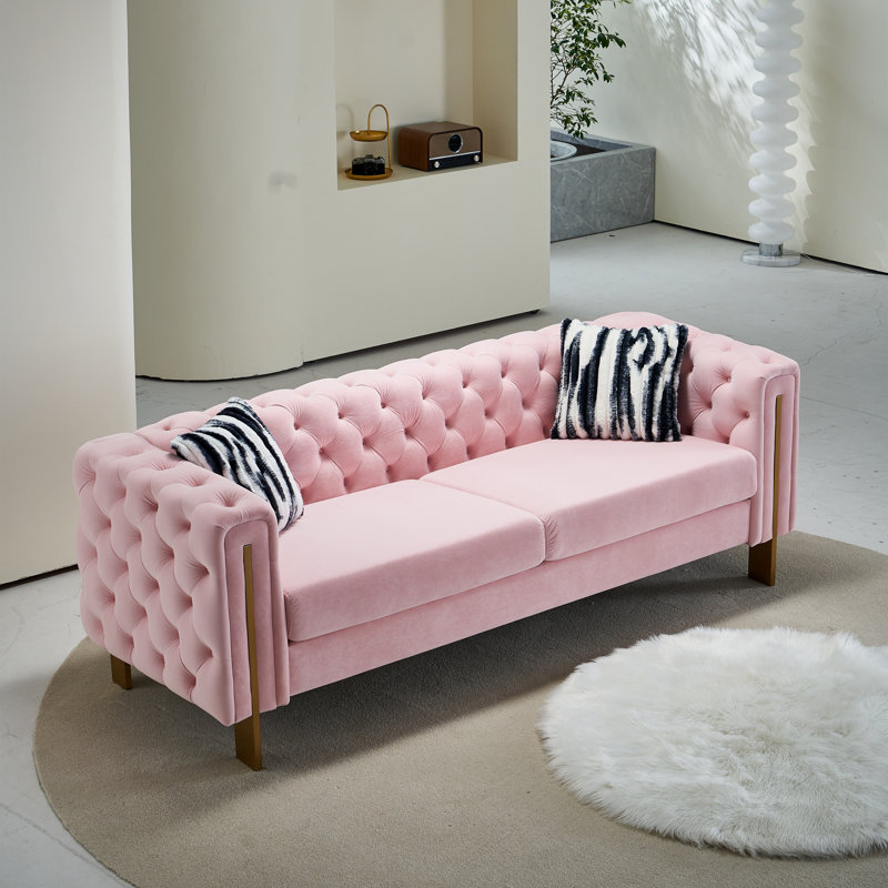 Canapé à accoudoirs carrés 84,25 po Jamayiah, Velours rose