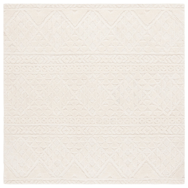Kennedie Hand Tufted Wool & Cotton Geometric Shapes Rug, Square 6'