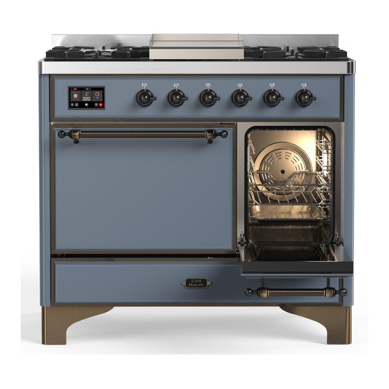 Majestic III Series 40 Inch Dual Fuel Range with 6 Sealed Burners, Griddle, in White (Natural Gas, Copper Trim), Blue Gray