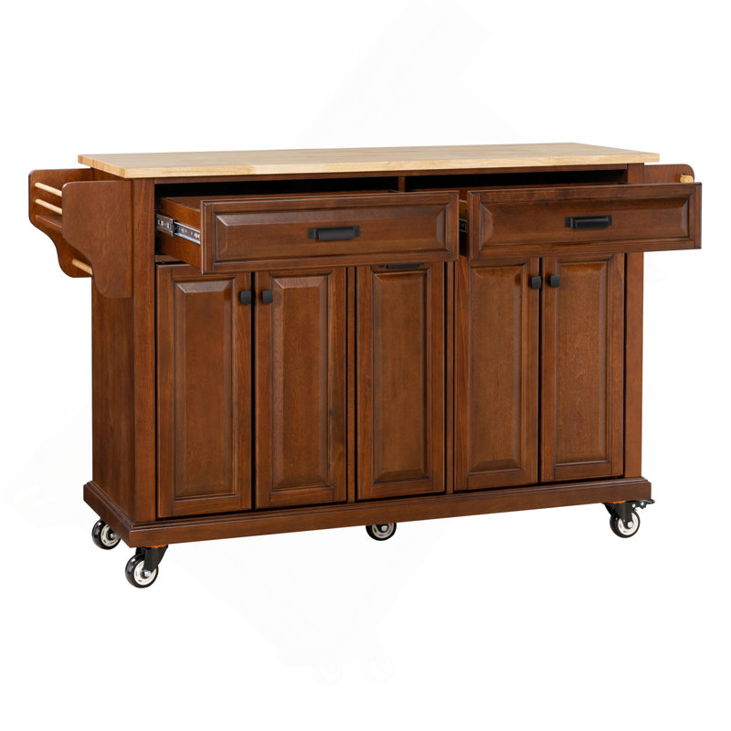 Kitchen Island With Rubber Wood Countertop, Mahogany
