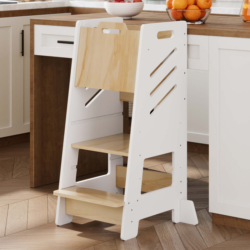 Tour d'apprentissage pour enfants réglable en bois - Montessori, White