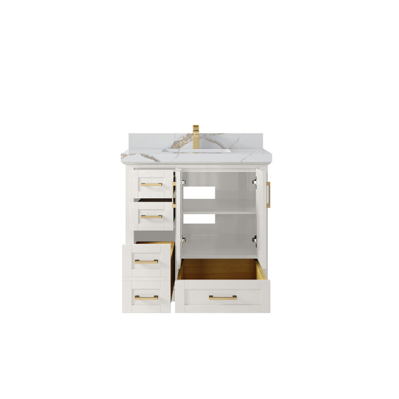 Boston 36 po X P 22 po Meuble-lavabo central en albâtre Quartz, 2 po - or Calacatta