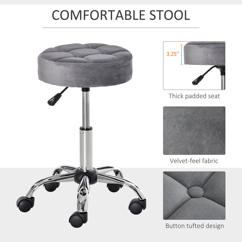 Swivel Upholstered Adjustable Height Counter Stool with Metal Frame, Grey