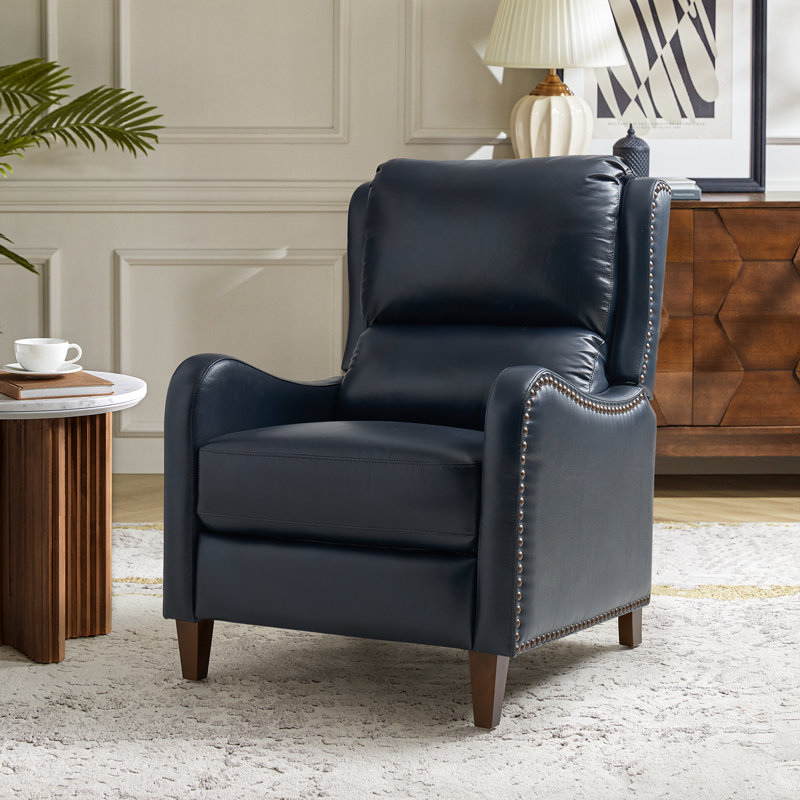 Neliyah 28.75" Wide Genuine Leather Recliner, Navy