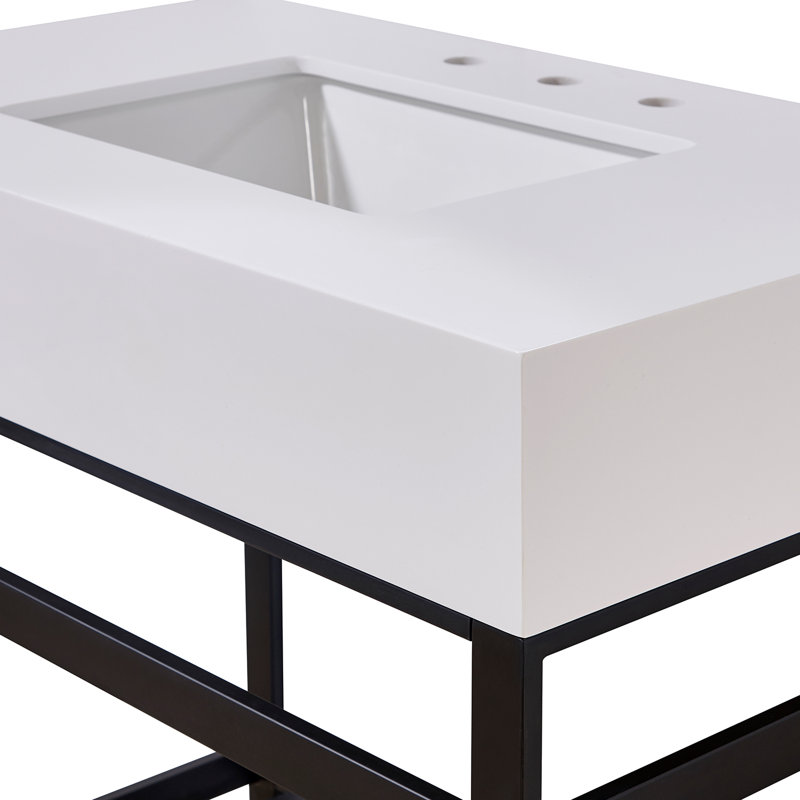 Plateau de meuble-lavabo simple 36 po Edolo en blanc neige avec lavabo Edolo