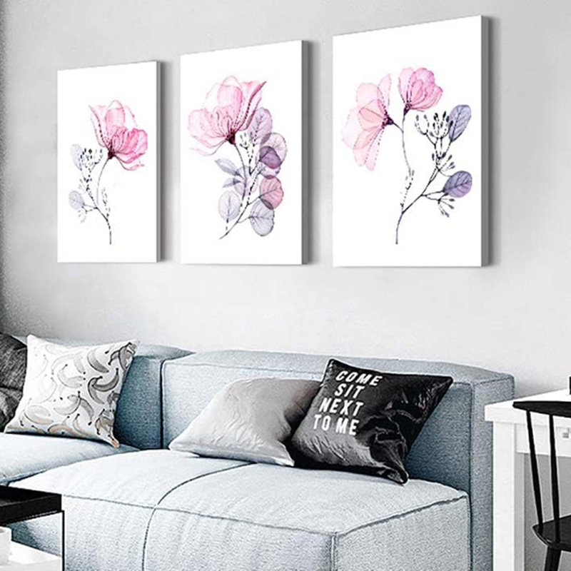 3 Piece Wrapped Canvas Print, 60 cm H x 40 cm W, Pink