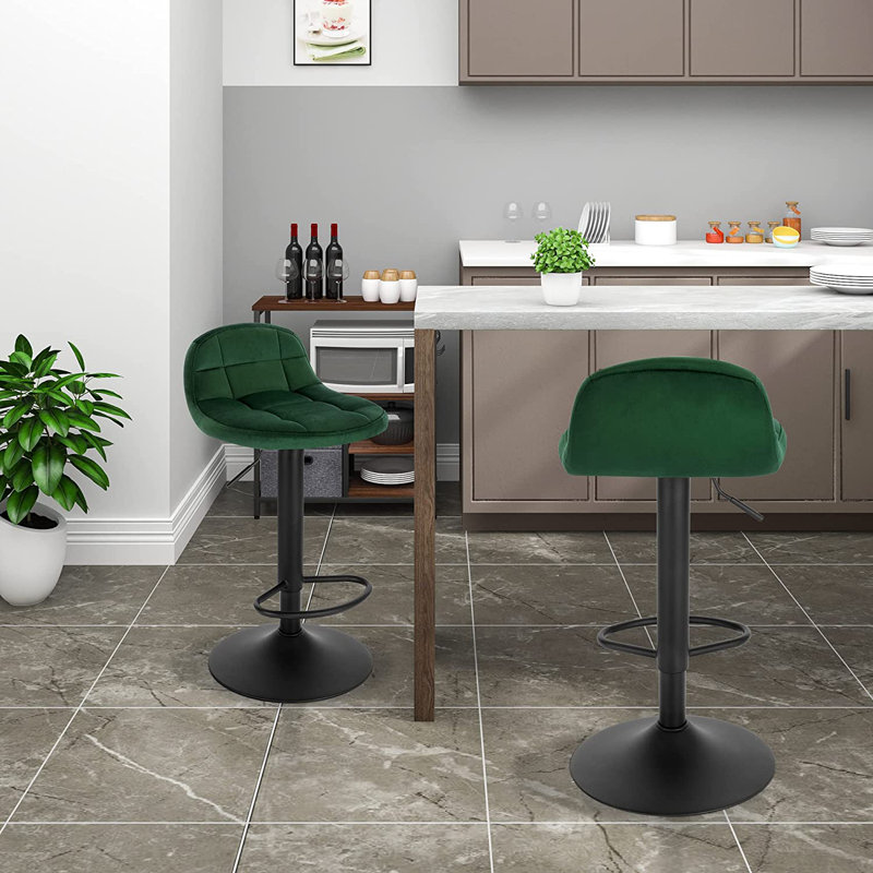 Ashar Swivel Upholstered Adjustable Height Counter Stool with Metal Frame, Dark Green