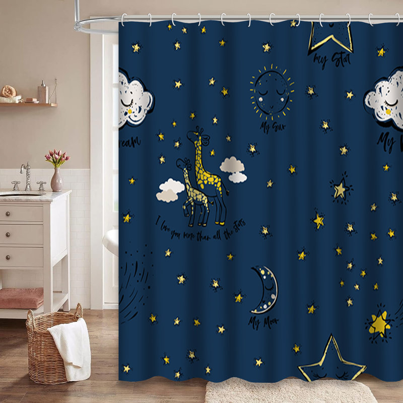 Rideau de douche aquarelle avec 12 crochets Baby Sky Cloud Sun Moon Giraffe, L 72 po x l 84 po