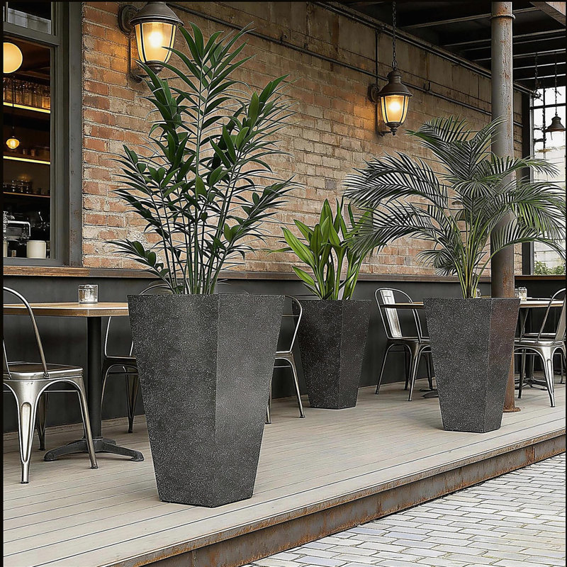 Stackable Taper Planters,Set of 3 Flower Pots,Tall Planters, Black