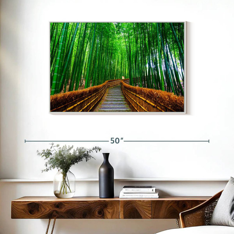 Bambou Arashiyama, Cadre flottant blanc, 37 po x 25 po