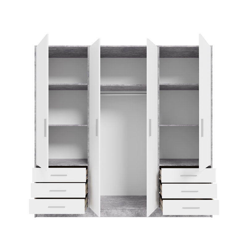 Ingram 4 Door Wardrobe, Concrete Grey/White Matt