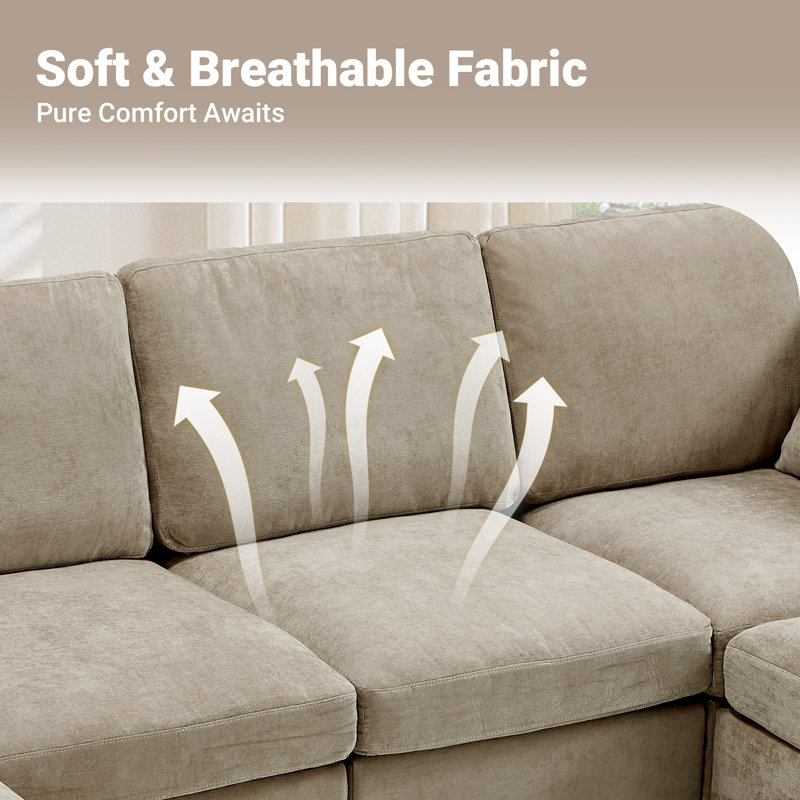 Canapé modulaire rembourré sans accoudoirs avec repose-pieds, Mélange de polyester brun