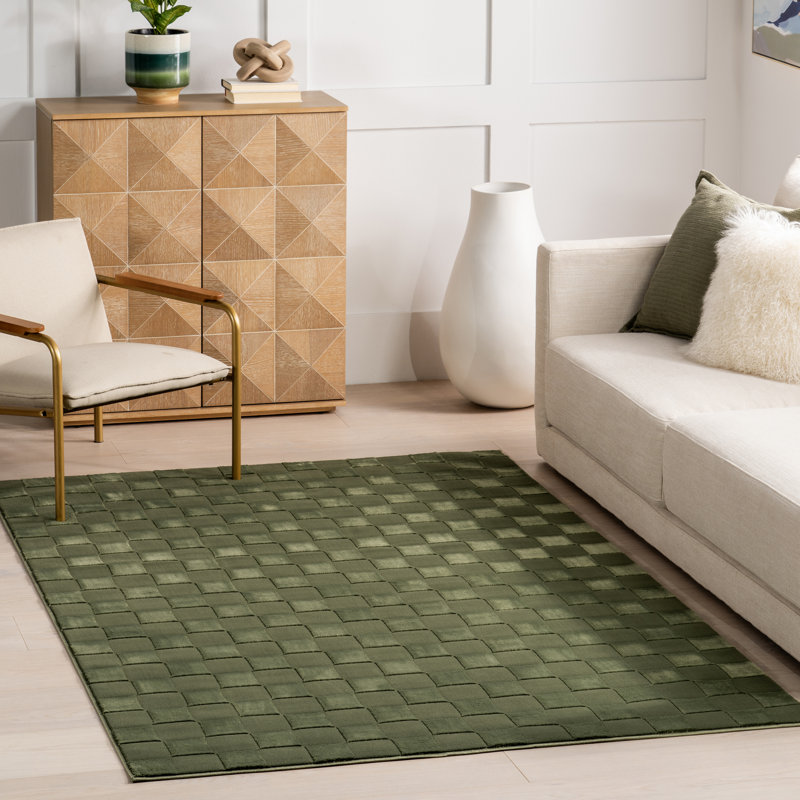Alaiya Checkered Machine Washable Area Rug, Rectangle 8' x 10'