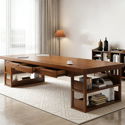 Walnut Rectangular Solid Wood Executive desk with drawers desk