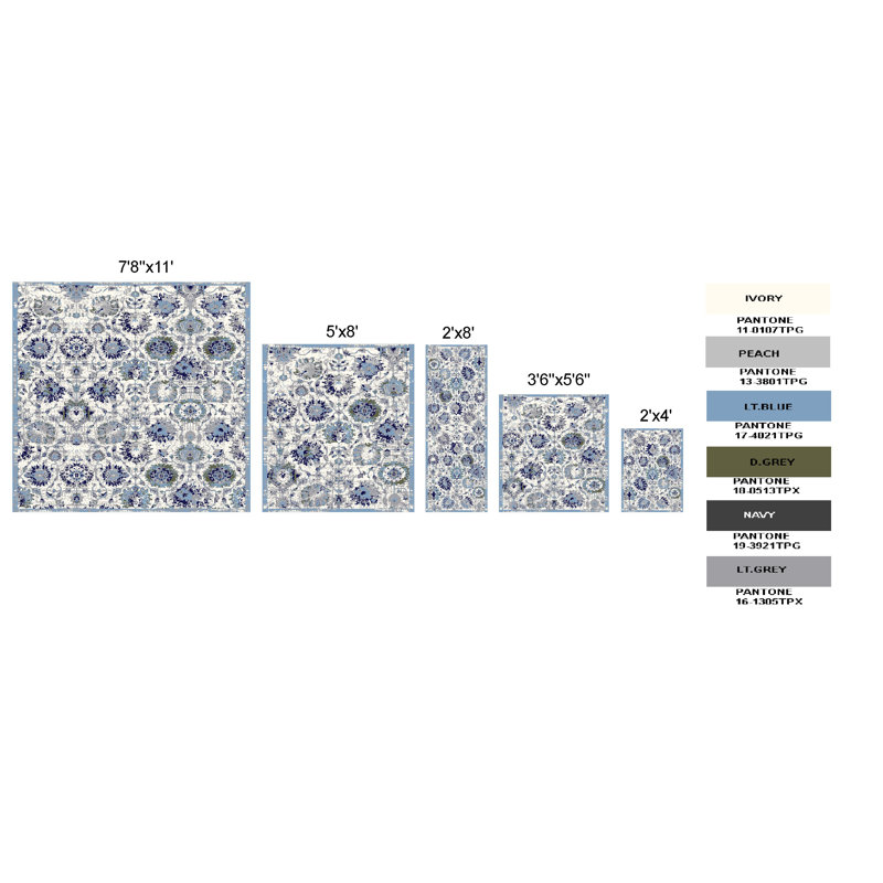 Tapis floral bleu / blanc, Rectangle 2 pi x 4 pi