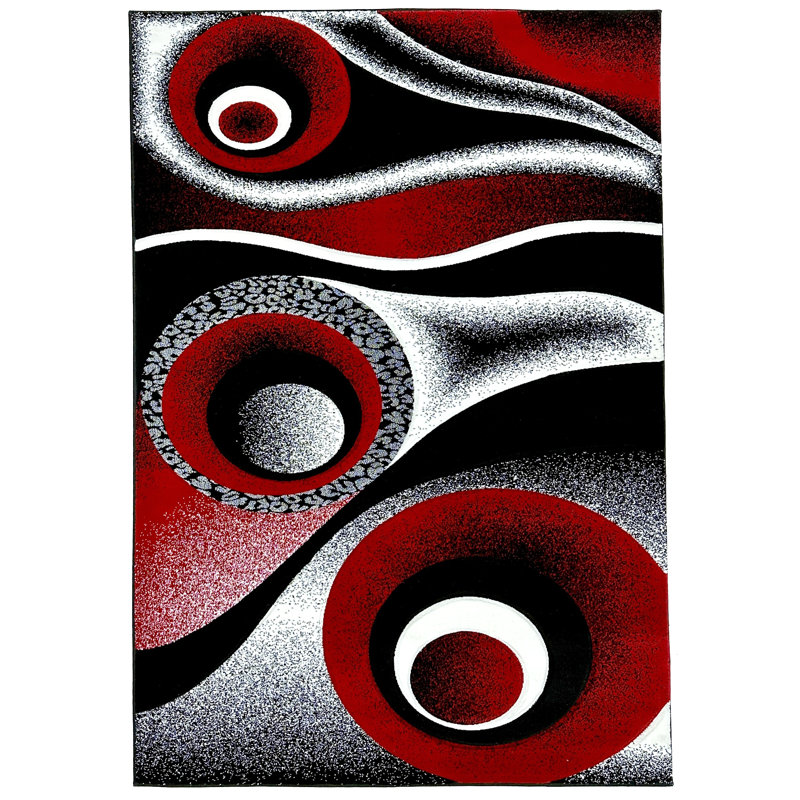 Mccampbell Abstract Area Rug, Rectangle 7'9" x 10'8", Red/Black/Gray