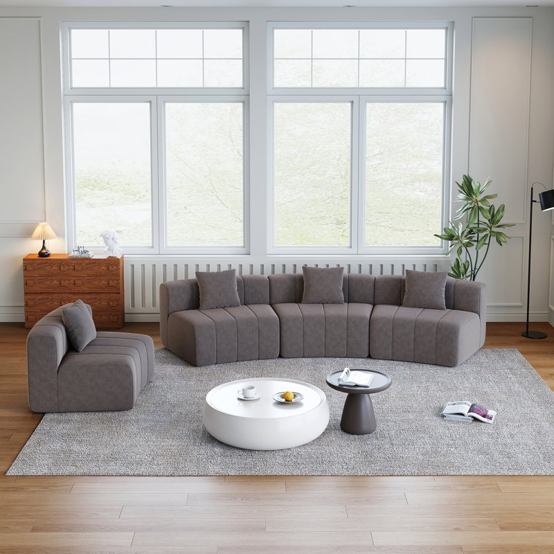 Canapé modulaire courbé Chenille, H 29 po x l 151 po x P 33 po, Gris chenille