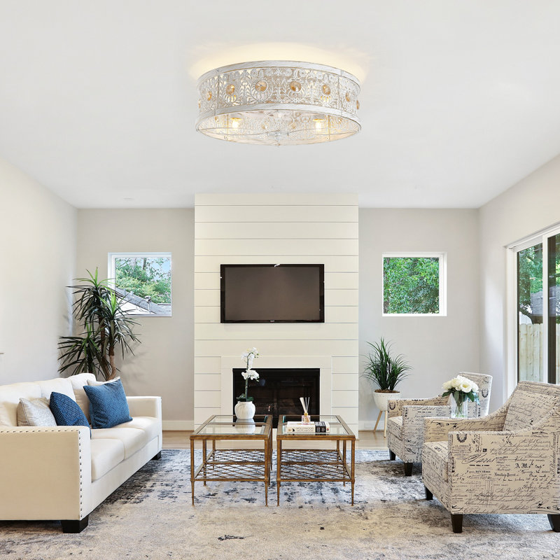 30cm Ceiling Fan with Light Kit, White/Gold