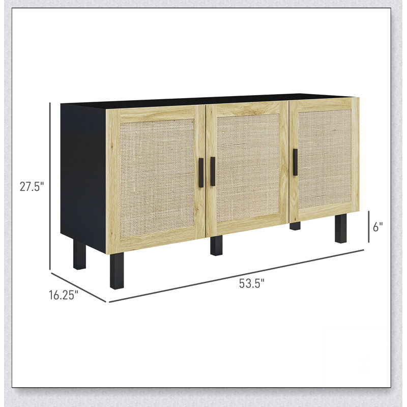Sideboard with Solid Wood Countertop, Modern Kitchen Storage Cabinet, Coffee Bar Cabinet, White
