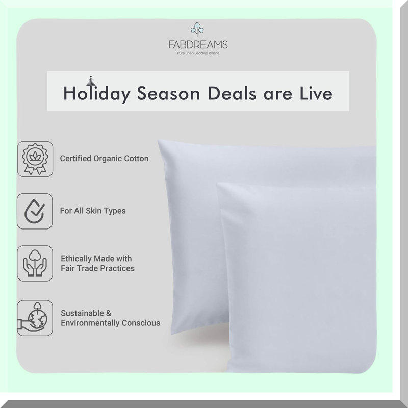 CottonCool Percale Pillowcase Set - Queen Size 300 Thread Count GOTS Certified Standard Size Pillow Case Set, Breathable & Crisp White, 20" x 30"