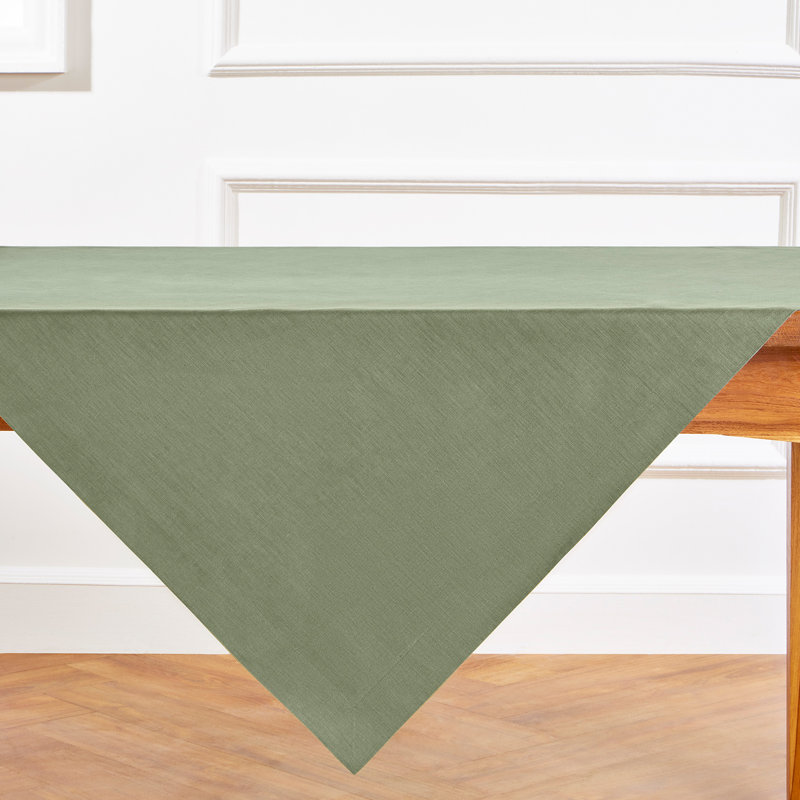 Fete - 100% Pure Linen Table Throw, Oil Green, Solid Color