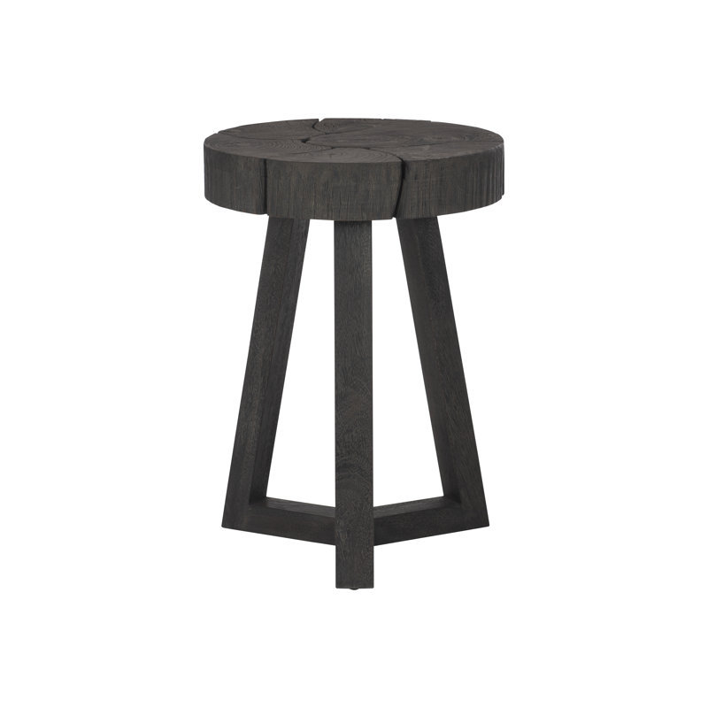 Lanita 16" Black Teak and Saur Wood Round Accent Table