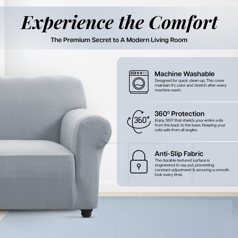 Jacquard Pattern Stretchable Spandex Sofa Slipcover - Stylish Sofa Protector, 179cm H x 224cm W - (2 Seater), Silver