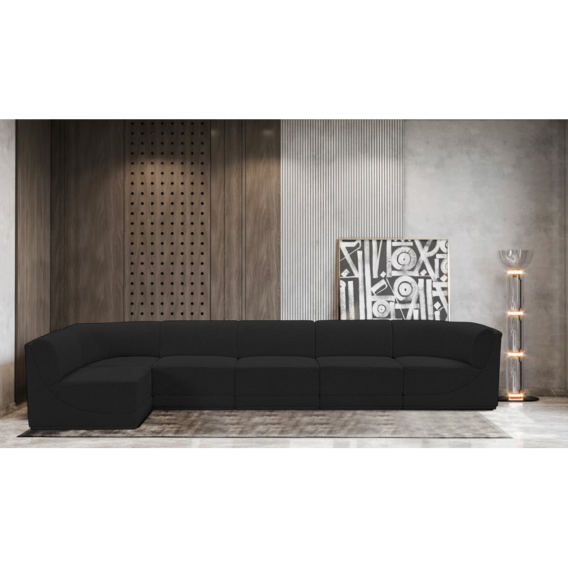 Canapé modulaire rembourré 6 pièces Ollie, Tissu bouclé noir