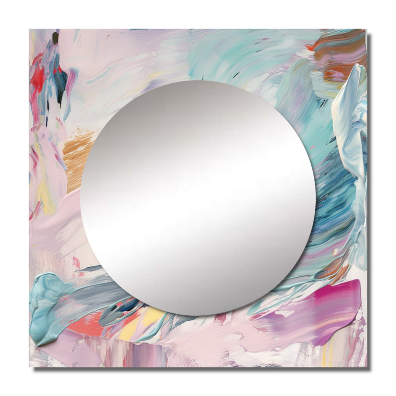 Miroirs printaniers au printemps pastel - peinture abstraite miroir carré pour décoration murale, 29 po x 29 po