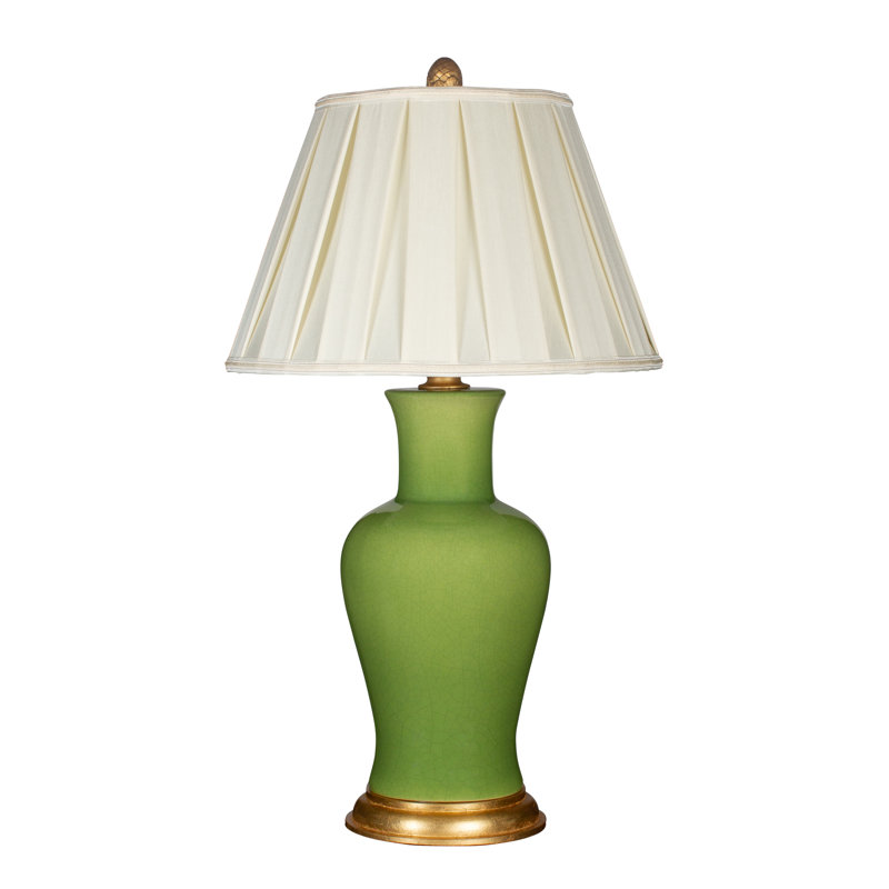Amelie Green Ceramic Table Lamp with Cream Silk Shade