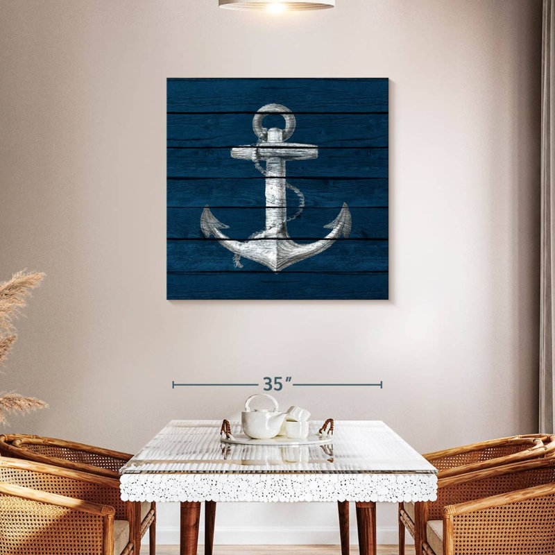 Aletra ancre sur bois bleu, H 36 po x l 36 po