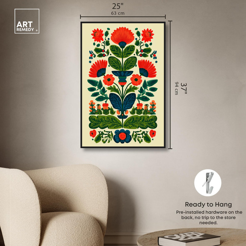 Décoration murale miroitante Bloom, reproduction d'art sur toile par Art Remedy, cadre noir, 24 x 36, Black Frame