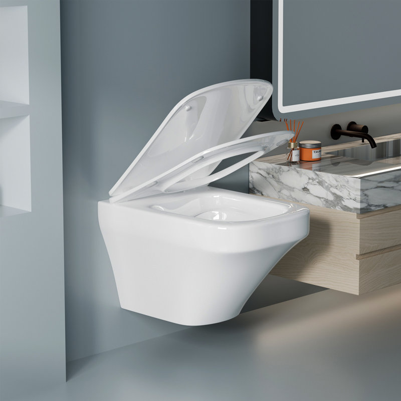 Ebern Designs Olgun Wall Hung Toilets, Back to Wall Toilet, 4L LPF Round Wall Mounted  (Seat Included), White
