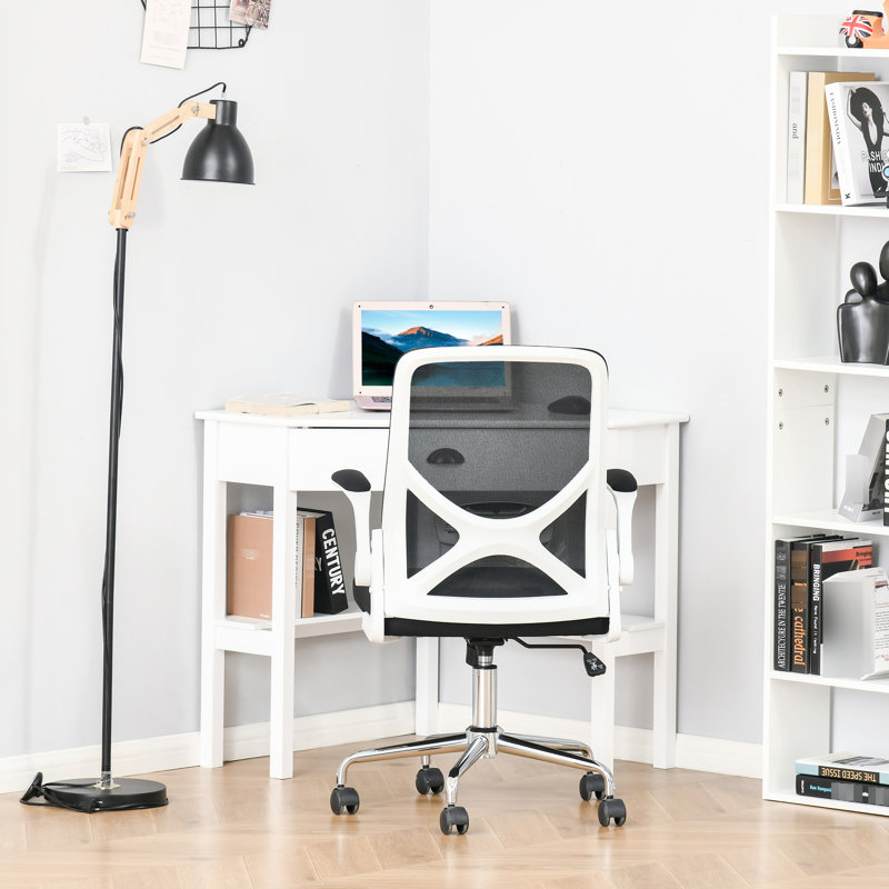 Bureau blanc avec tiroir et tablettes pour les petits espaces triangulaires polyvalents de chambre à coucher,