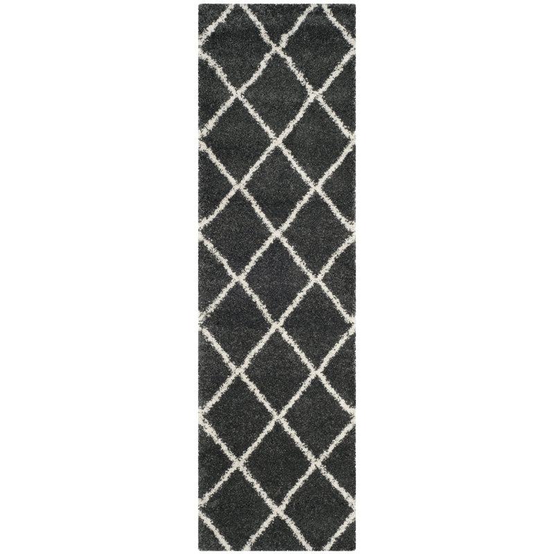 Humberto Hudson Shag Performance Geometric Rug, Runner 2'3" x 10', Dark Gray/Ivory