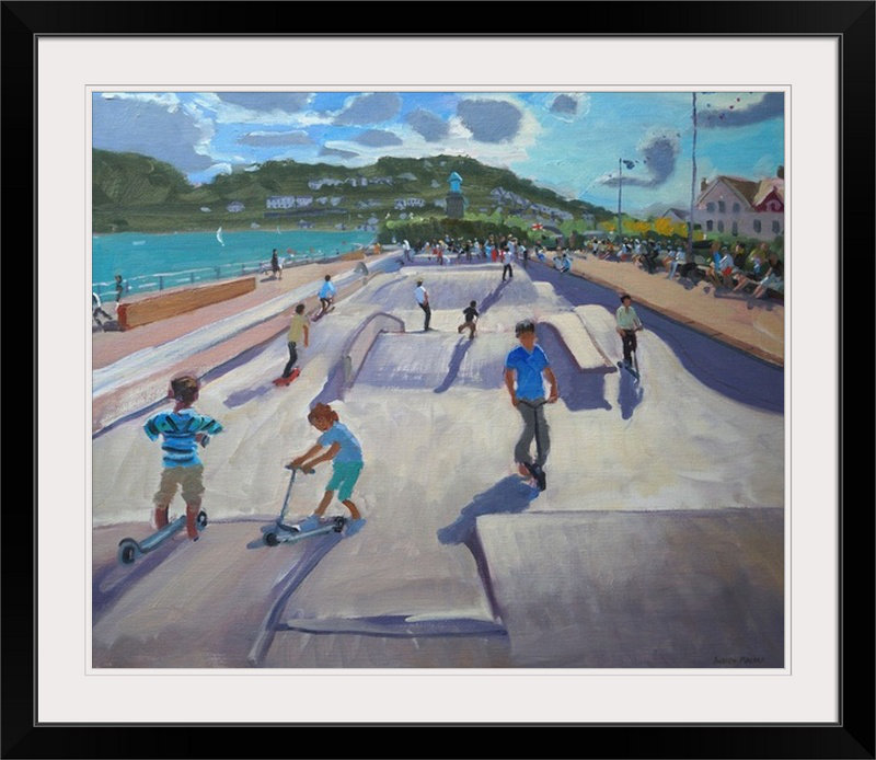 Mayle «Skateboarders Teignmouth» par Andrew Macara, reproduction d'art, H 27 po x l 32 po x P 1 po, Cadre noir