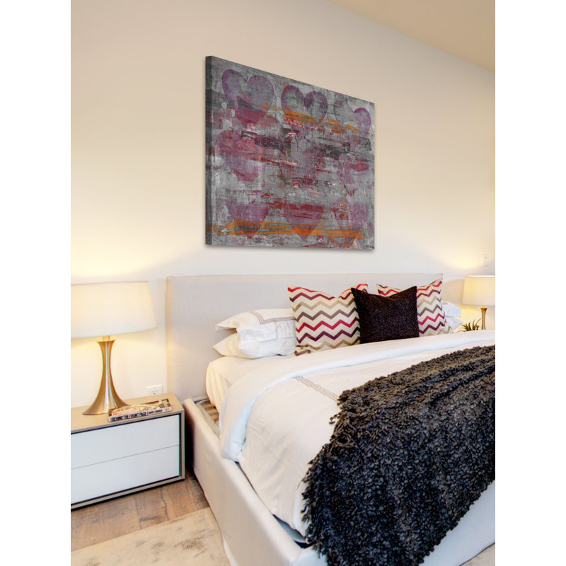Pink Grey Hearts by Parvez Taj - Wrapped Canvas Painting, 45cm H x 45cm W x 3.81cm D