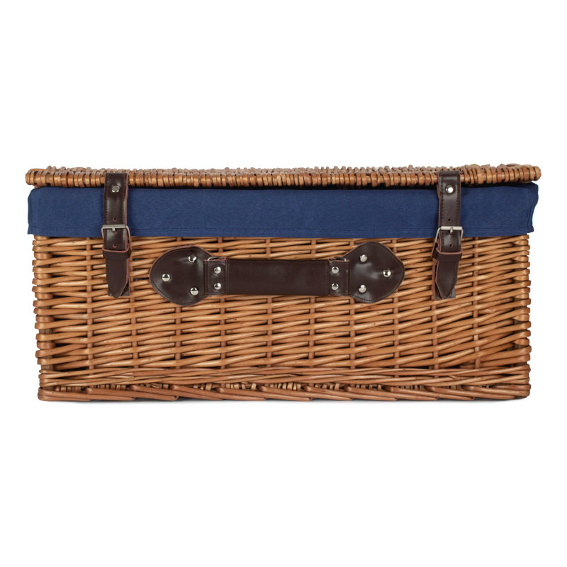 Wicker Hamper with Lining, Double Steamed/Navy Blue, 26cm H x 37cm W x 56cm D